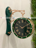 Decorative Modern wall clock for living room décor with green and gold design on a white background