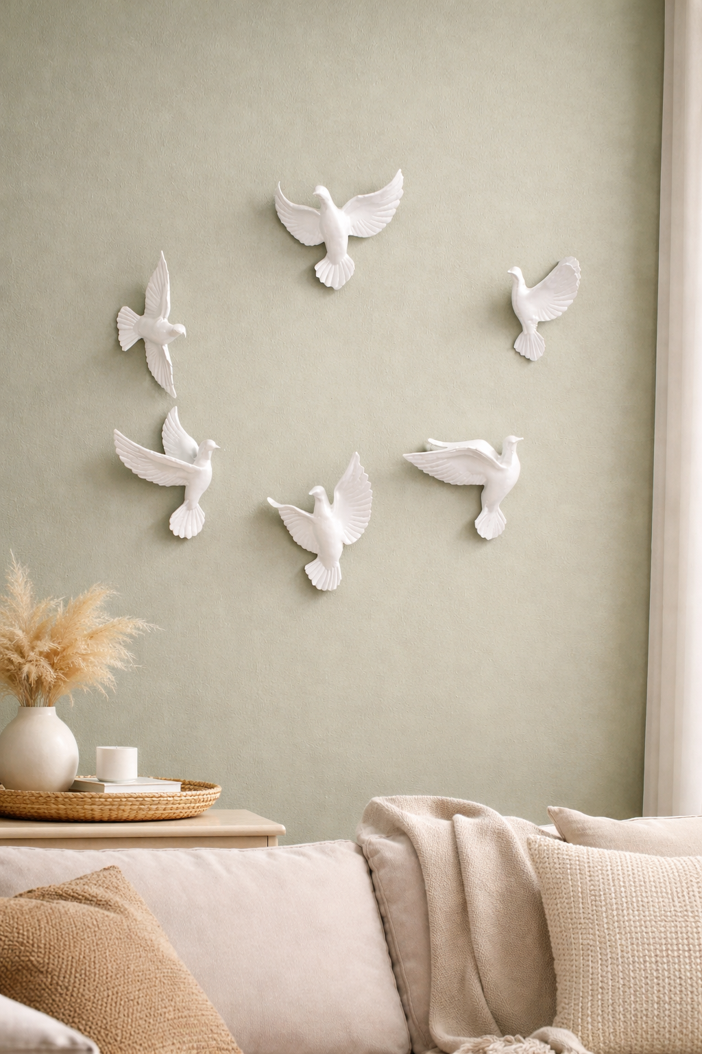 6Pc White Flying Birds (HD1022)