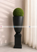 Boxwood Topiary Ball (PL1138) With Black Fiber Urn & Pedstal